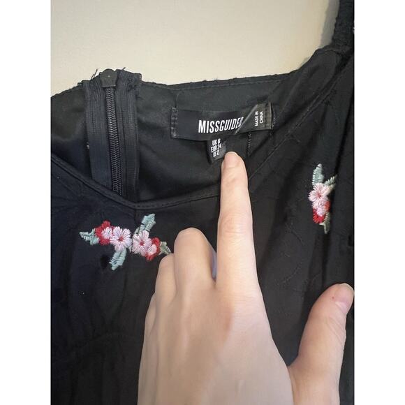 Missguided Black Embroidered Floral Eyelet Mini Dress Bows Size 2 NWT - Picture 2 of 4